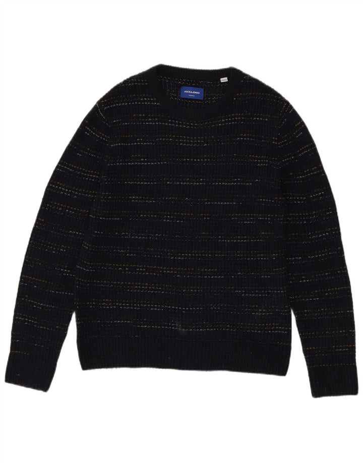 Jack & Jones Mens Boat Neck Jumper Sweater Medium Navy Blue Pinstripe