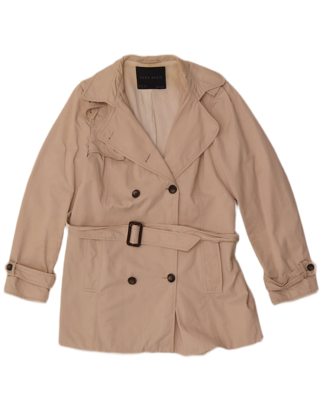 Zara Womens Short Trench Coat UK 16 Large Beige Cotton