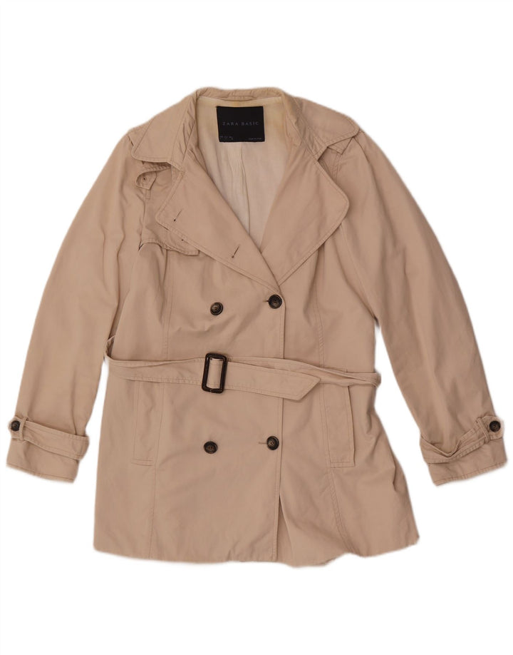 Zara Womens Short Trench Coat UK 16 Large Beige Cotton