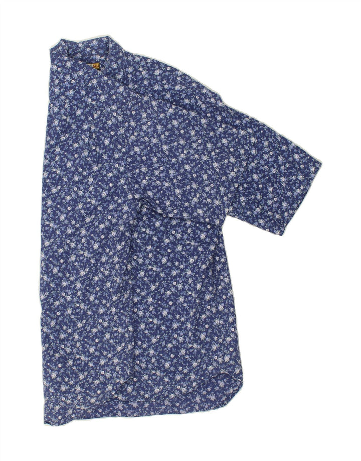 STEFANEL Mens Short Sleeve Shirt XL Blue Floral Cotton | Vintage Stefanel | Thrift | Second-Hand Stefanel | Used Clothing | Messina Hembry 