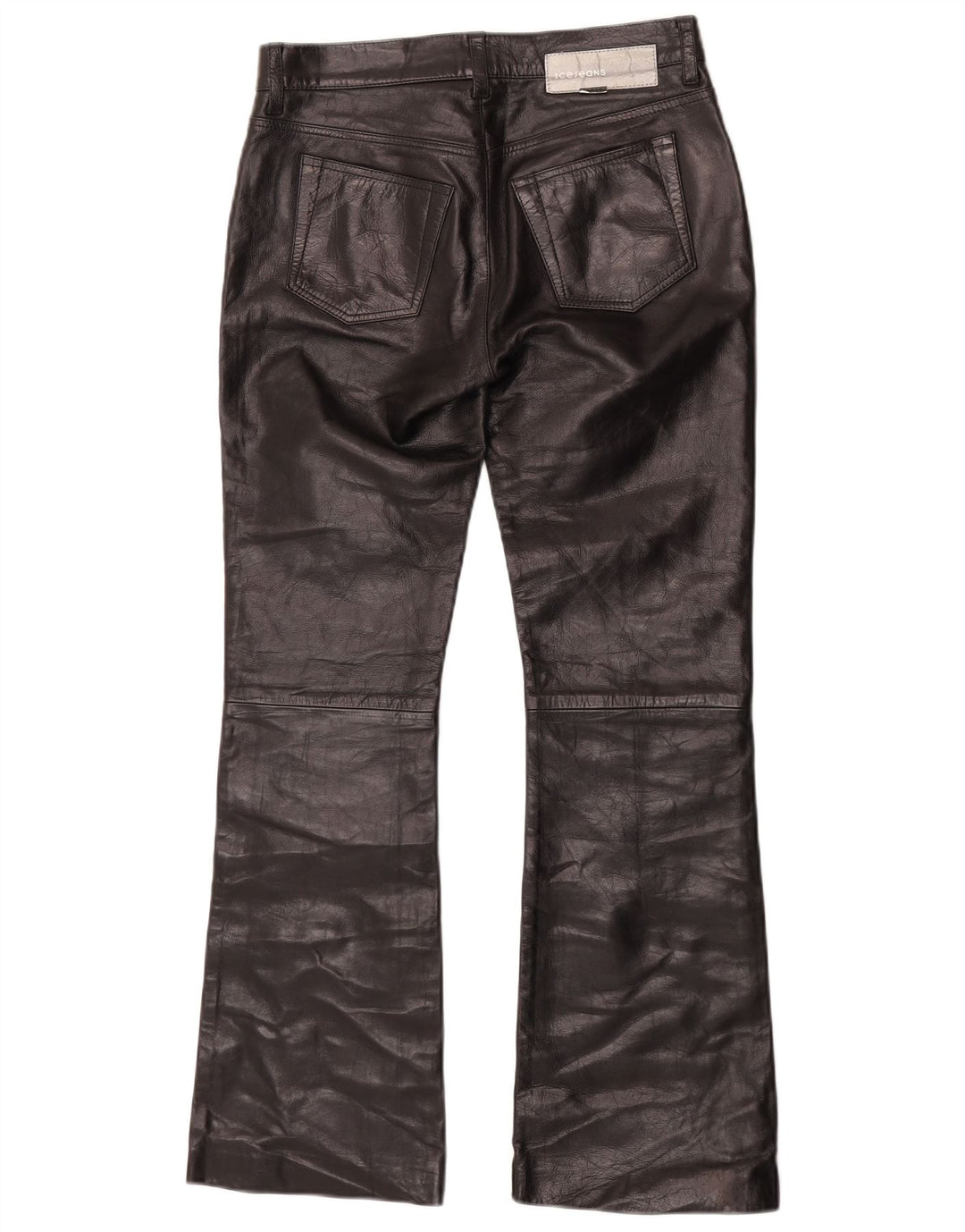 Iceberg Womens Bootcut Leather Trousers W27 L29 Black Leather