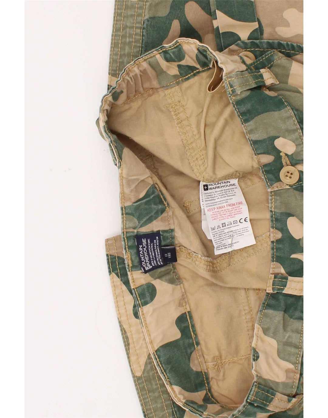 Mountain Warehouse Boys Cargo Shorts 12-13 Years W30 Green Camouflage