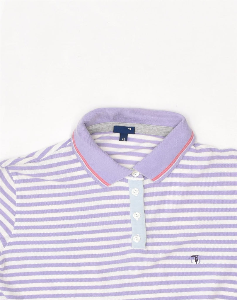 TRUSSARDI JEANS Womens Polo Shirt UK 6 XS Purple Striped Cotton | Vintage | Thrift | Second-Hand | Used Clothing | Messina Hembry 