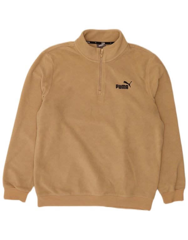 Puma Mens Zip Neck Fleece Jumper Large Beige Polyester
