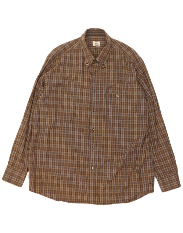 Lacoste Mens Shirt Size 45 XL Brown Check Cotton