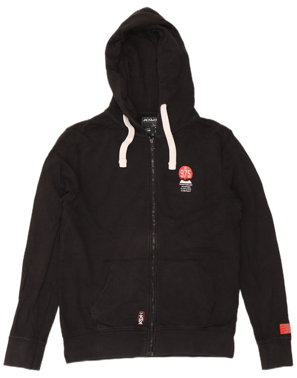 Jack & Jones Mens Graphic Zip Hoodie Sweater XL Black Cotton