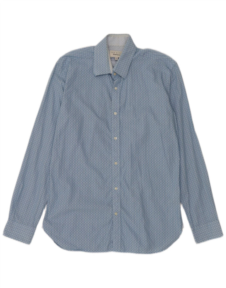 Ted Baker Mens Shirt Size 15 1/2 Medium Blue Floral Cotton