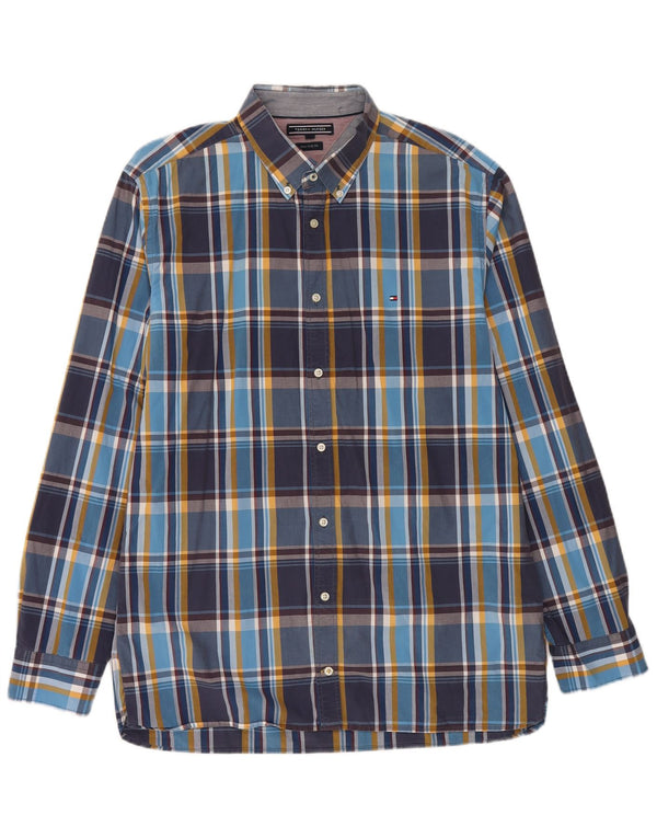 Tommy Hilfiger Mens New York Fit Shirt XL Navy Blue Check Cotton