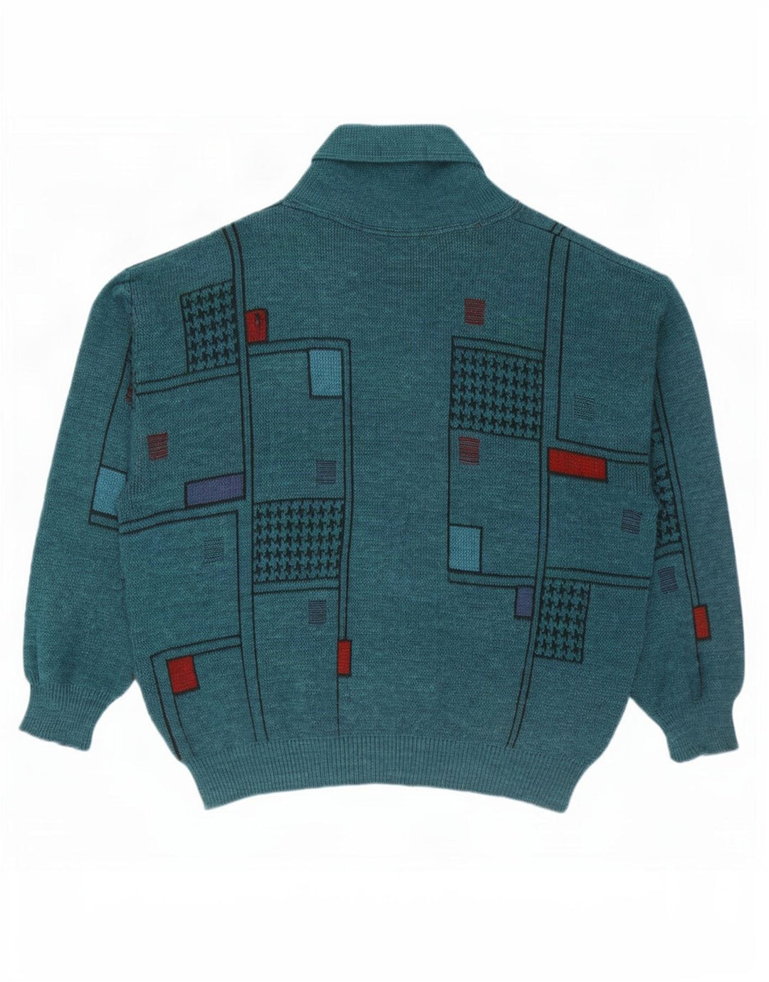 Vintage Mens Cardigan Sweater XL Green Geometric Wool
