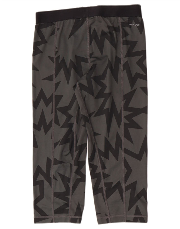 Nike Womens Dri Fit Capri Leggings UK 12 Medium Grey Geometric Polyester