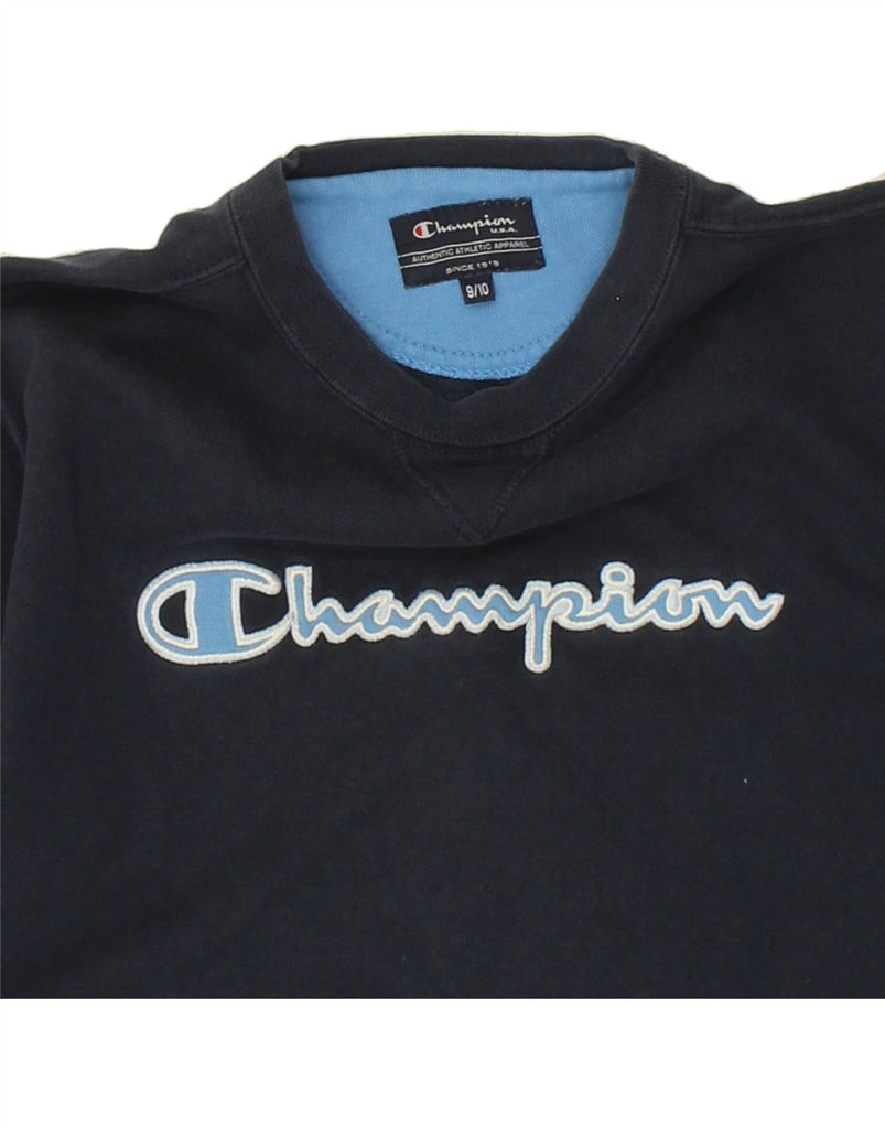 CHAMPION Boys Graphic Sweatshirt Jumper 9-10 Years Navy Blue Vintage Champion and Second-Hand Champion from Messina Hembry 