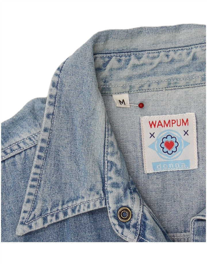 WAMPUM Womens Denim Shirt UK 14 Medium Blue