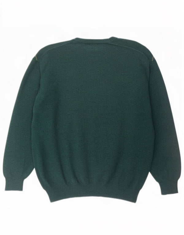 Vintage Mens Crew Neck Jumper Sweater Medium Green Argyle/Diamond
