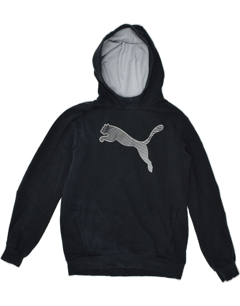 PUMA Boys Graphic Hoodie Jumper 13-14 Years Black | Vintage Puma | Thrift | Second-Hand Puma | Used Clothing | Messina Hembry 