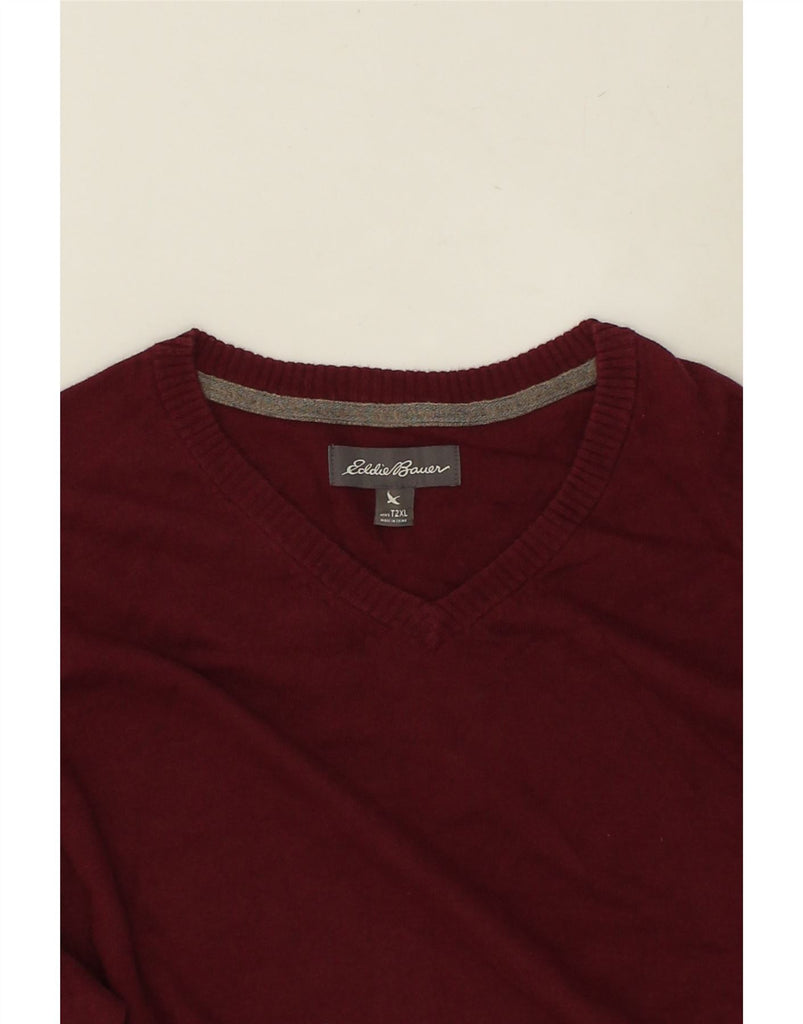 EDDIE BAUER Mens Tall V-Neck Jumper Sweater 2XL Burgundy Cotton | Vintage Eddie Bauer | Thrift | Second-Hand Eddie Bauer | Used Clothing | Messina Hembry 