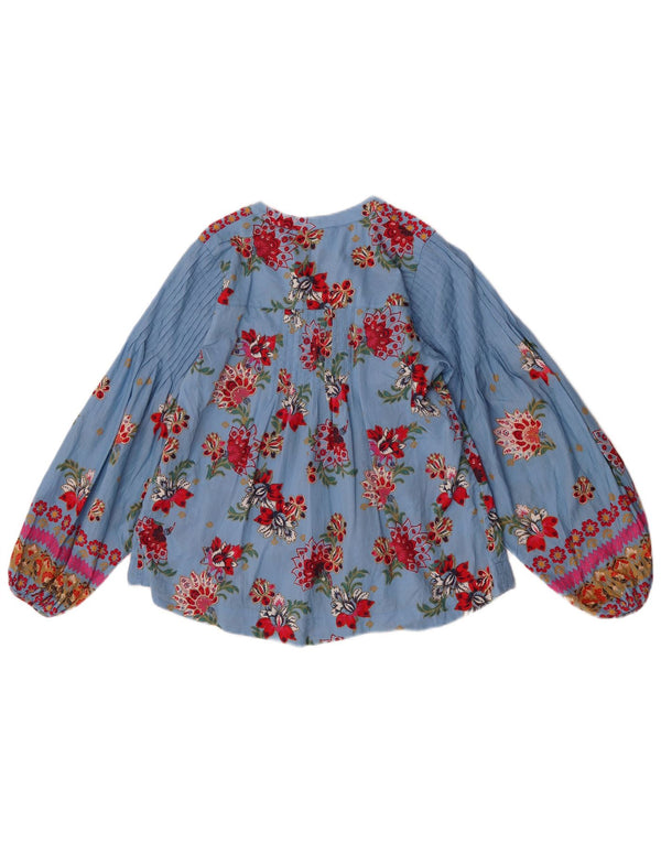 Fat Face Womens Long Sleeve Blouse Top UK 8 Small Blue Floral Cotton