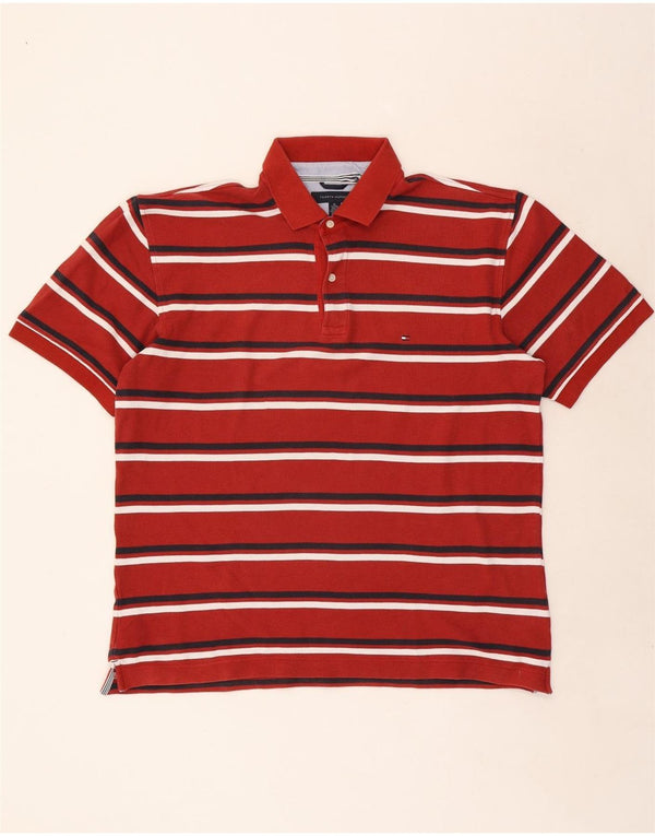 Tommy Hilfiger Mens Polo Shirt XL Red Striped Cotton
