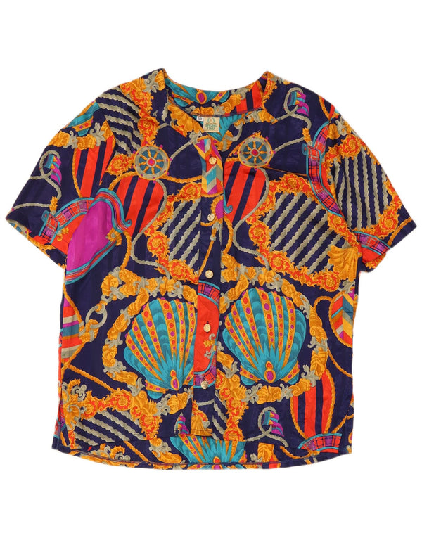 Vintage Womens Abstract Pattern Shirt Blouse IT 50 XL Navy Blue