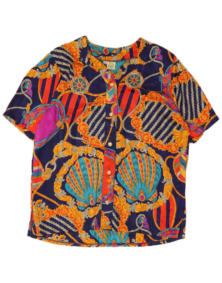 Vintage Womens Abstract Pattern Shirt Blouse IT 50 XL Navy Blue