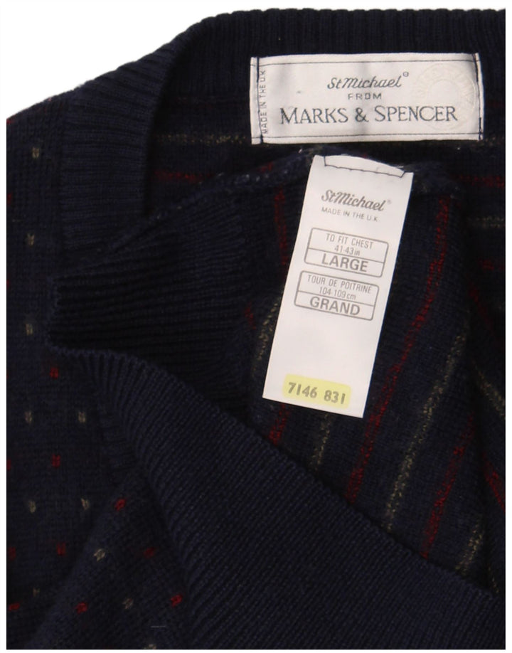 Marks & Spencer Mens Vest Tank Top Large Navy Blue Spotted Wool