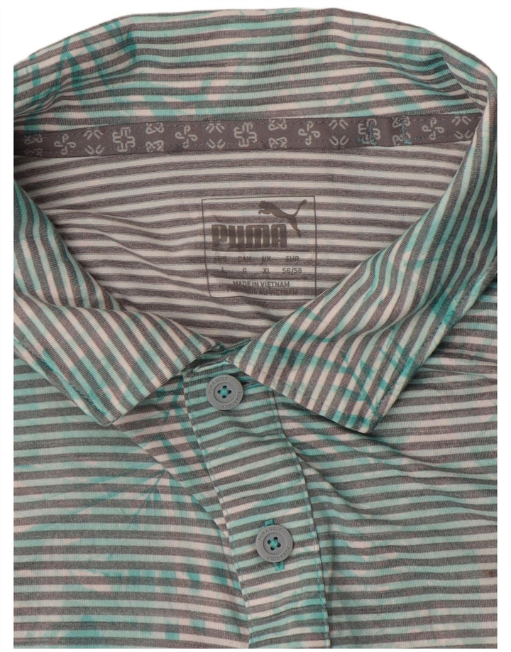 PUMA Mens Polo Shirt XL Green Pinstripe