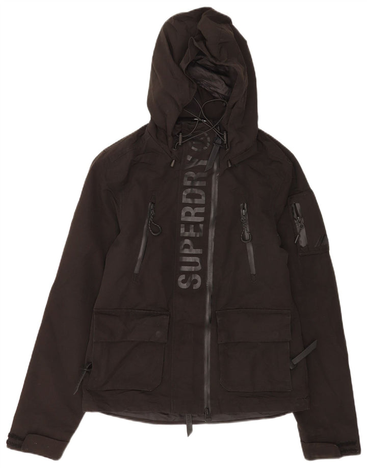 Superdry Womens Graphic Hooded Rain Jacket UK 8 Small Black Polyester