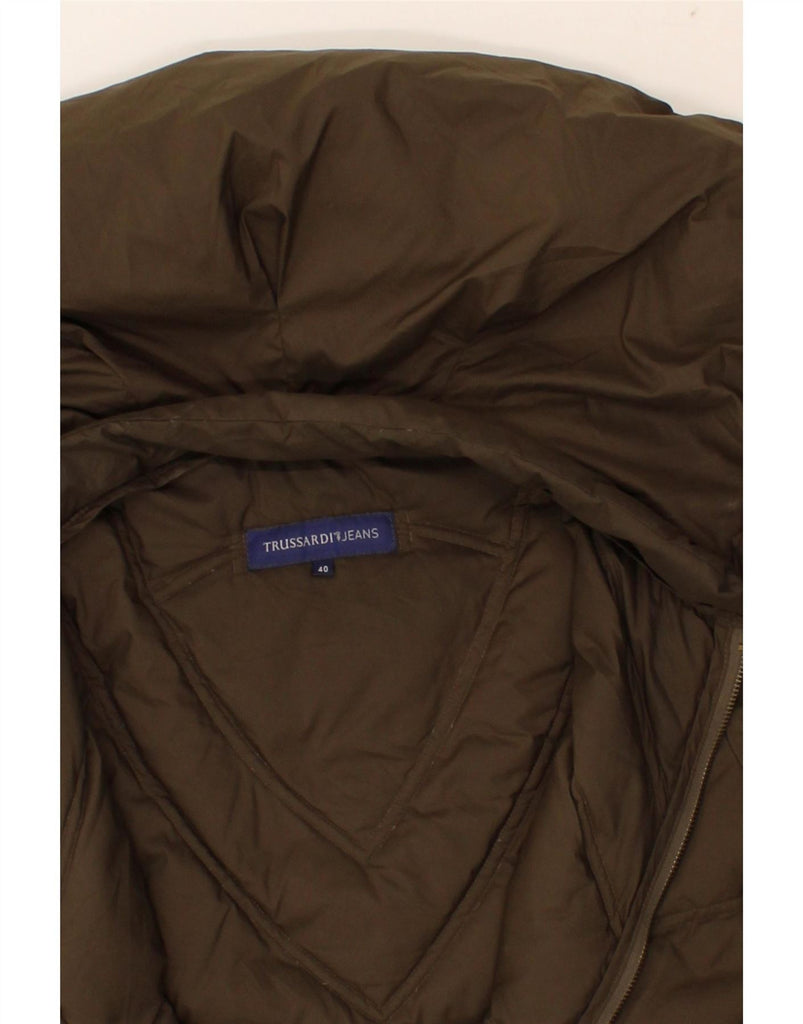 TRUSSARDI Womens Hooded Padded Jacket IT 40 Small Brown Polyester Vintage Trussardi and Second-Hand Trussardi from Messina Hembry 