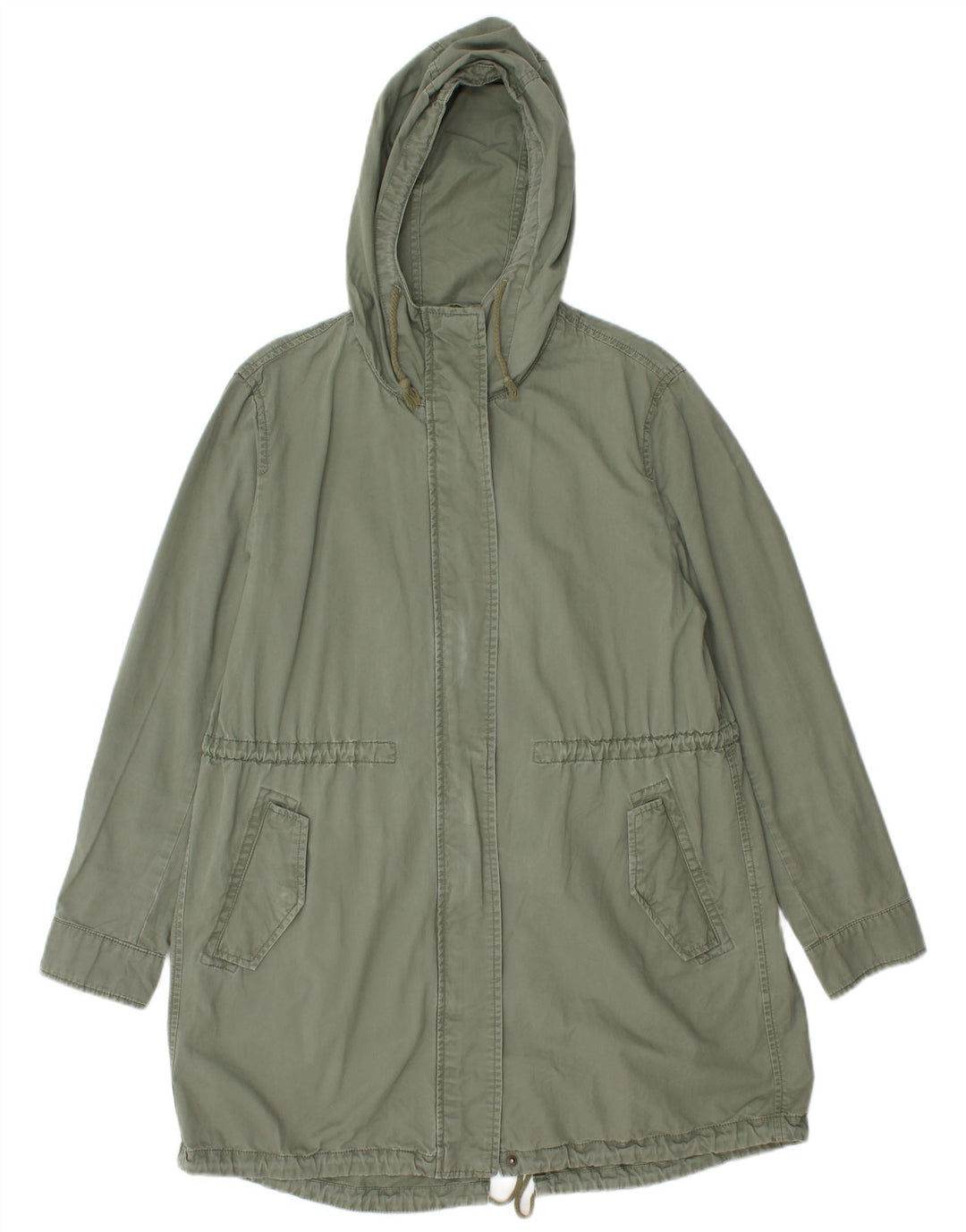 Benetton Womens Hooded Parka Jacket UK 16 Large Khaki Cotton