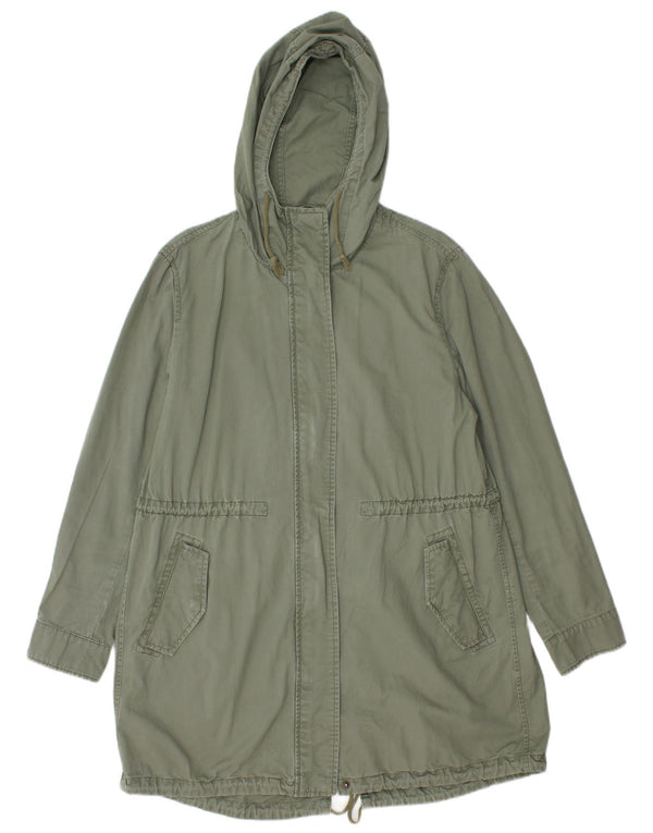 Benetton Womens Hooded Parka Jacket UK 16 Large Khaki Cotton
