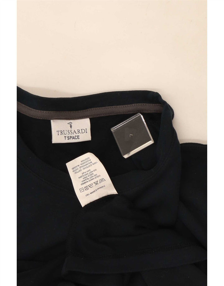 Trussardi Mens Top Long Sleeve Large Navy Blue Striped Cotton