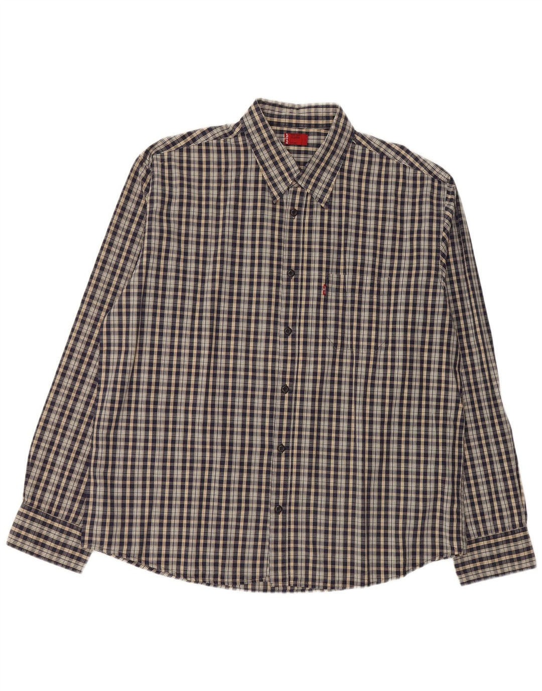 LEVI'S Mens Shirt XL Navy Blue Check Polyester