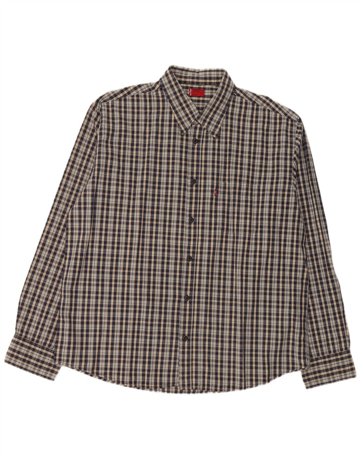 LEVI'S Mens Shirt XL Navy Blue Check Polyester