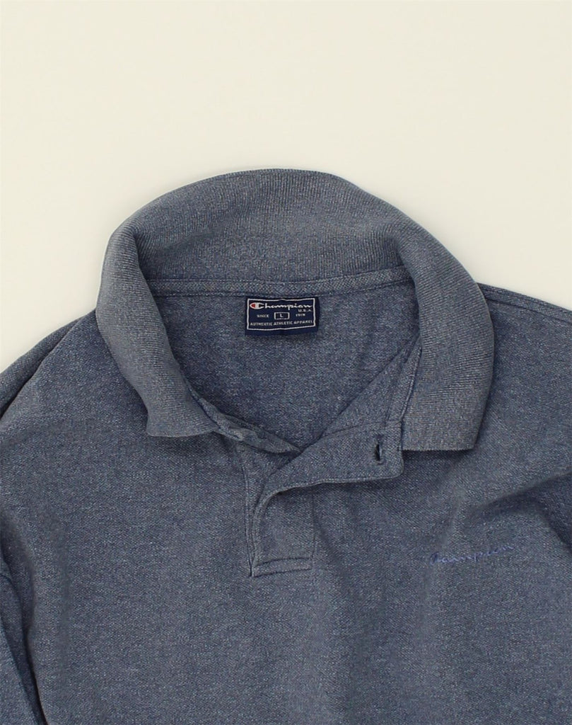 CHAMPION Mens Polo Neck Sweatshirt Jumper Large Blue | Vintage Champion | Thrift | Second-Hand Champion | Used Clothing | Messina Hembry 