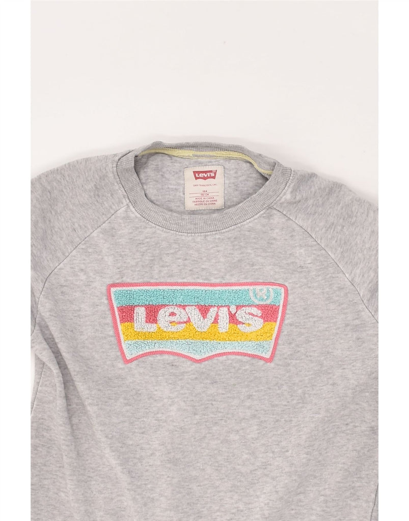 LEVI'S Girls Graphic Sweatshirt Jumper 11-12 Years Grey Cotton | Vintage Levi's | Thrift | Second-Hand Levi's | Used Clothing | Messina Hembry 