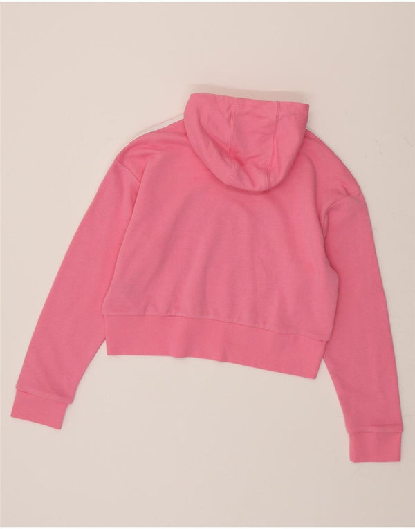 Adidas Girls Graphic Crop Hoodie Jumper 13-14 Years Large Pink Cotton