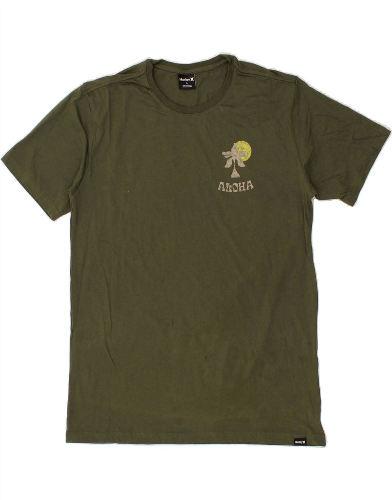 HURLEY Mens Graphic T-Shirt Top Large Khaki Cotton Vintage Hurley and Second-Hand Hurley from Messina Hembry 