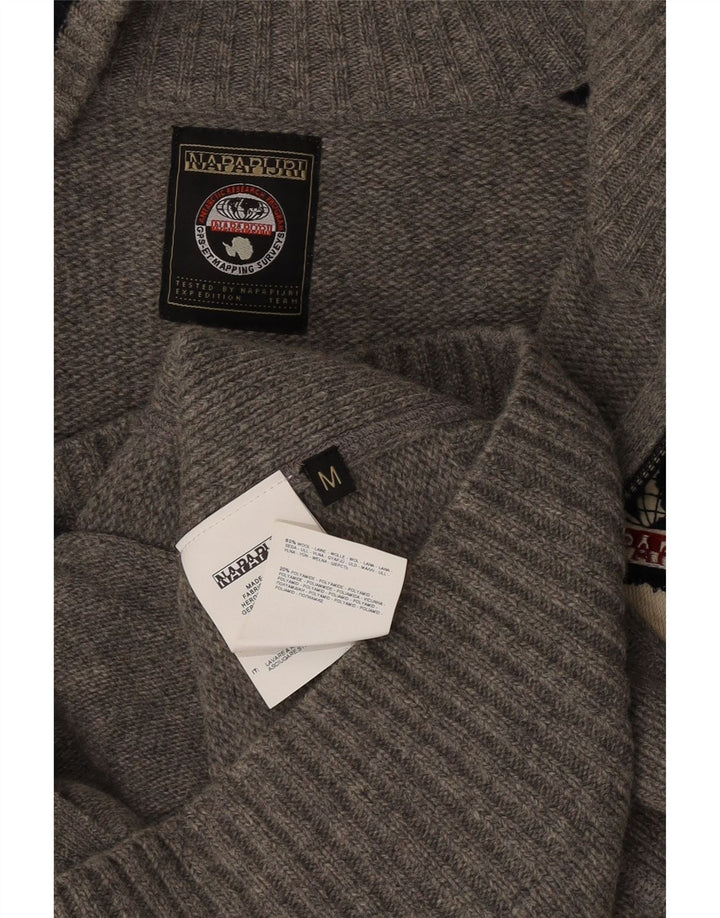 Napapijri Mens Cardigan Sweater Medium Grey Colourblock Wool