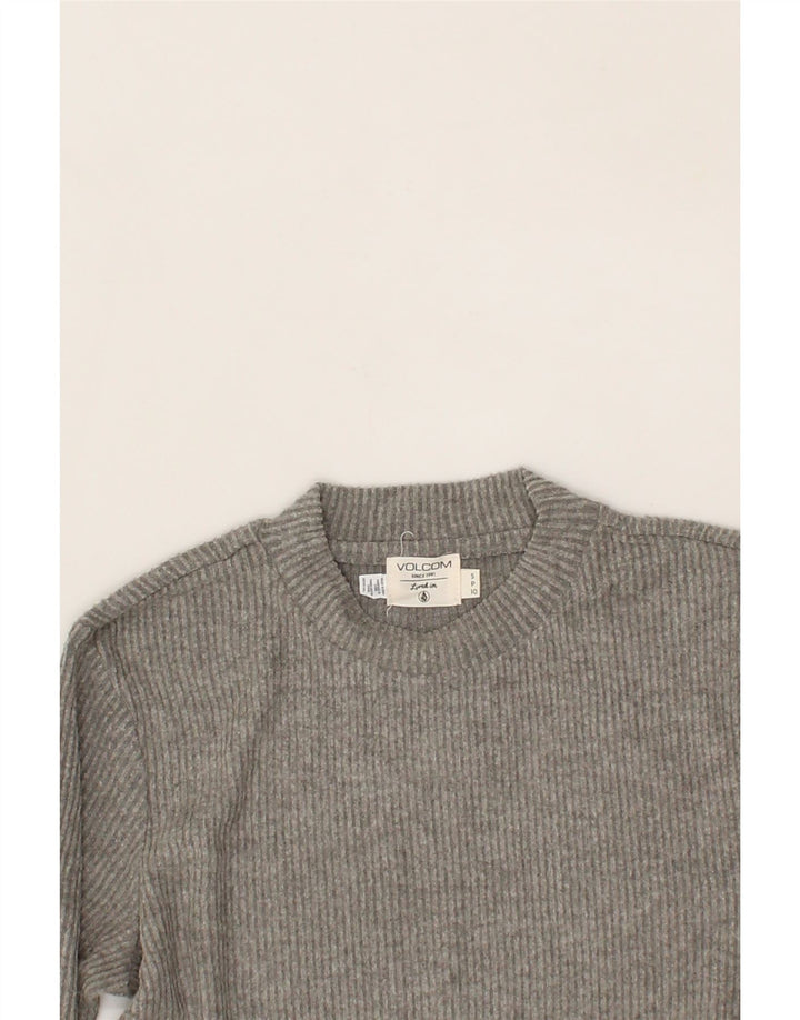 VOLCOM Womens Crop Crew Neck Jumper Sweater UK 10 Small Grey Polyester Vintage Volcom and Second-Hand Volcom from Messina Hembry 