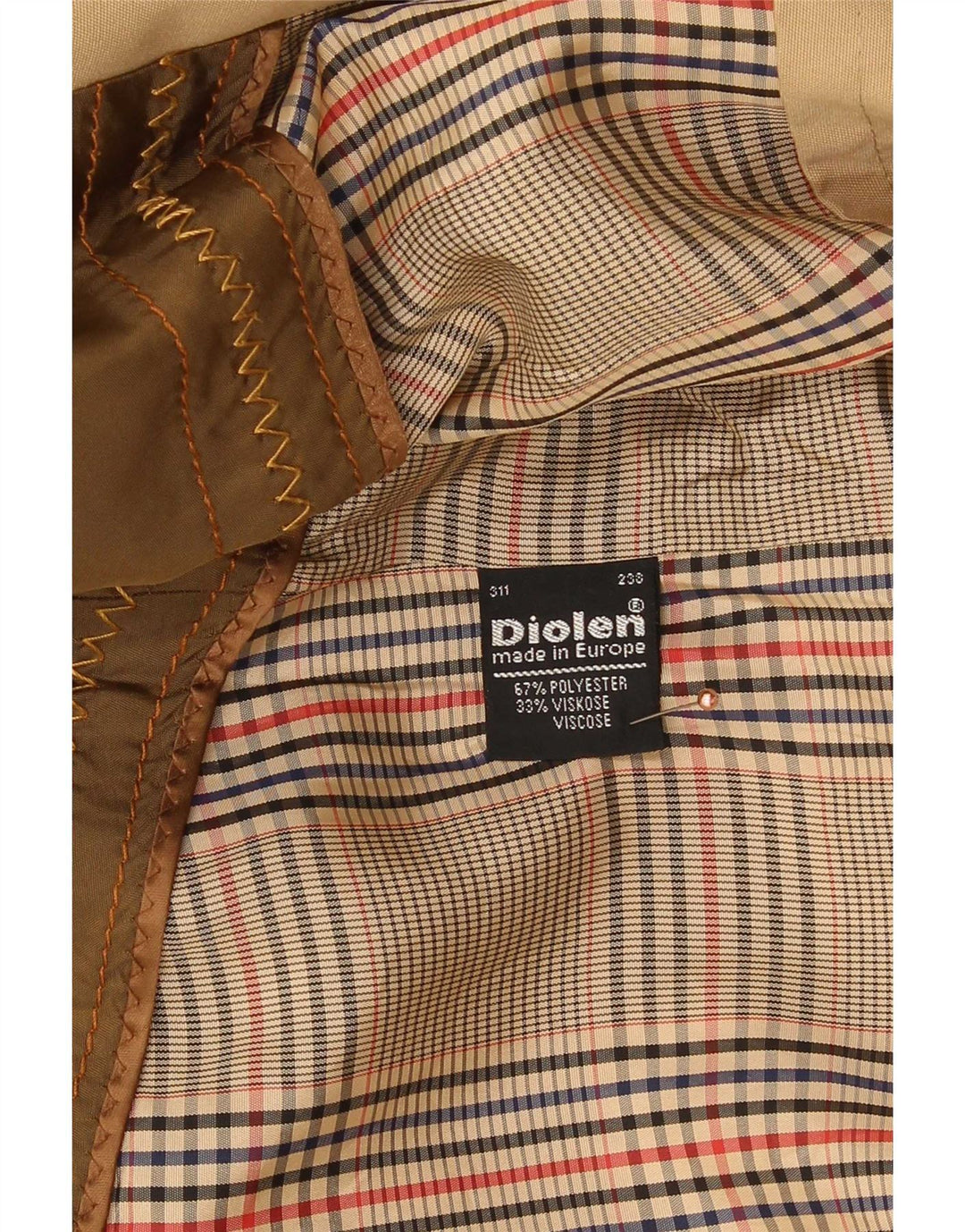 Diolen Mens Hooded Trench Coat UK 36 Small Beige Polyester Classic
