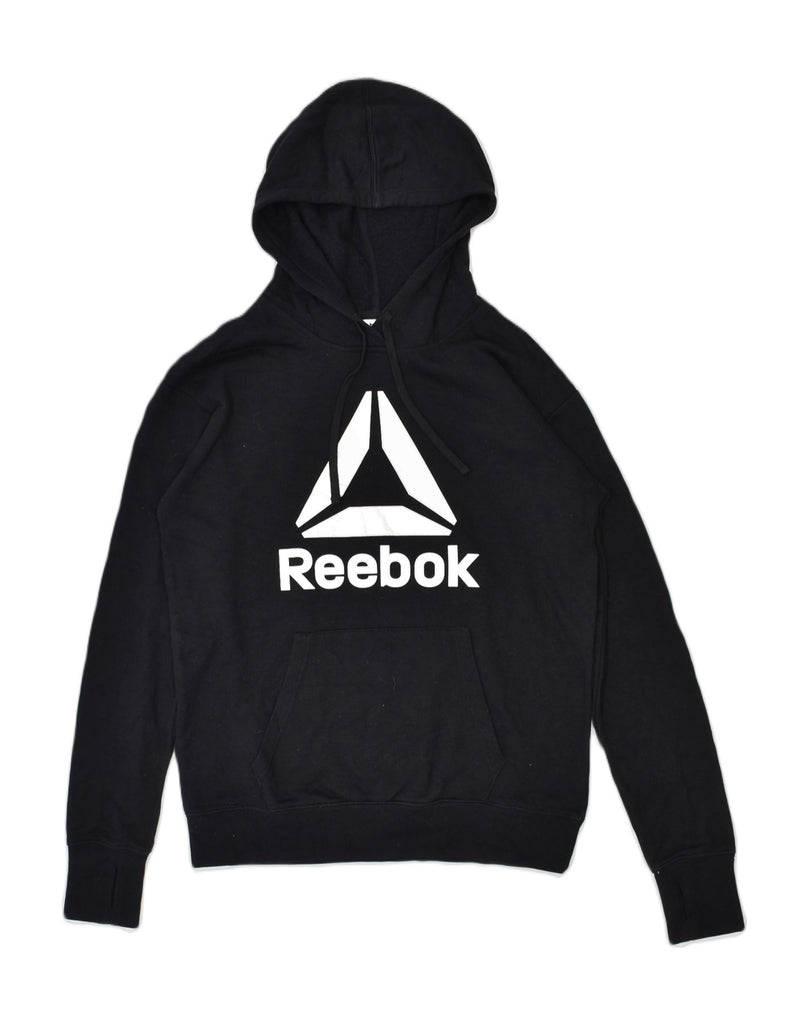 REEBOK Mens Graphic Hoodie Jumper Medium Black Cotton | Vintage Reebok | Thrift | Second-Hand Reebok | Used Clothing | Messina Hembry 