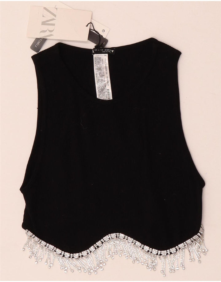 Zara Womens Crop Top UK 12 Medium Black Nylon