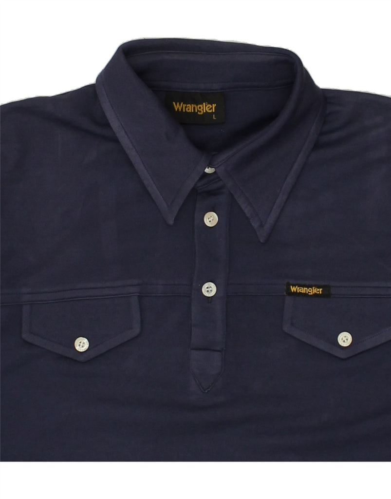 WRANGLER Mens Polo Shirt Large Navy Blue Polyester | Vintage Wrangler | Thrift | Second-Hand Wrangler | Used Clothing | Messina Hembry 