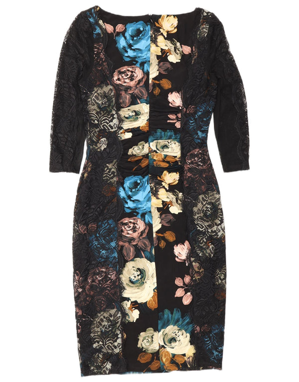 Phase Eight Womens 3/4 Sleeve Sheath Dress UK 8 Small Black Floral