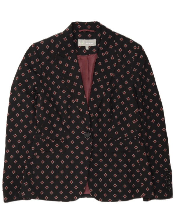 Marks & Spencer Womens 1 Button Blazer Jacket UK 10 Small Black Geometric