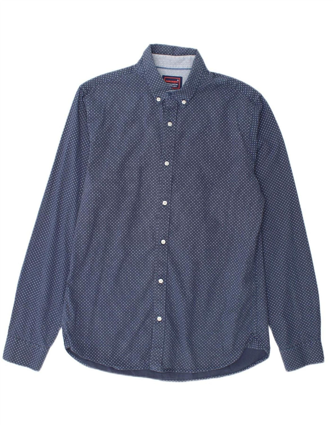 SUPERDRY Mens Regular Fit Shirt Medium Navy Blue Spotted Cotton