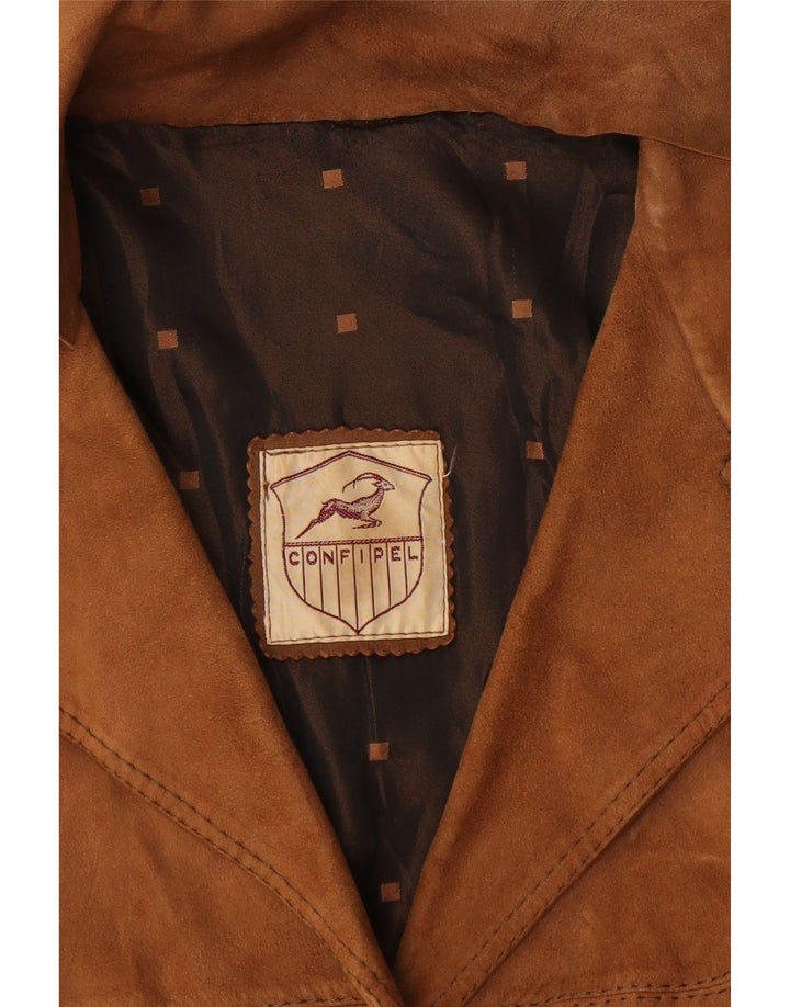 VINTAGE Womens 3 Button Suede Blazer Jacket UK 16 Large Brown