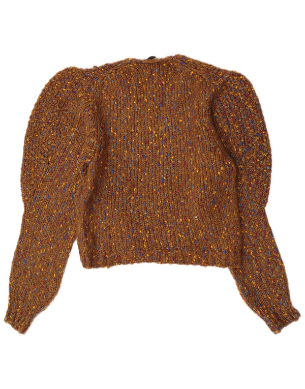Zara Womens V-Neck Jumper Sweater UK 14 Medium Brown Flecked Acrylic