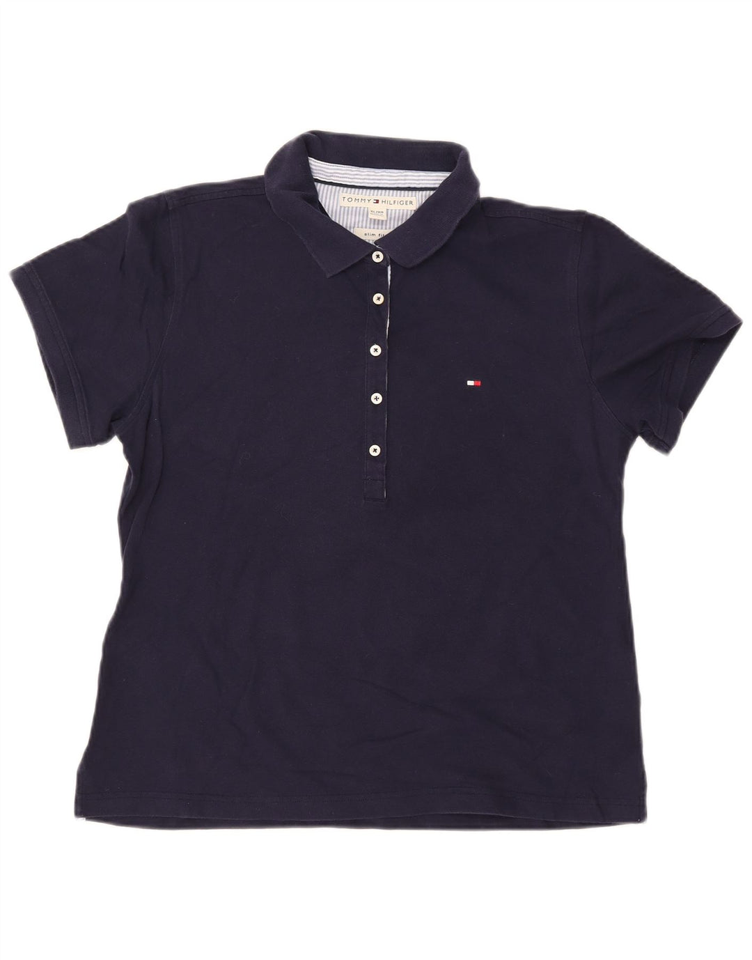 TOMMY HILFIGER Womens Slim Fit Polo Shirt UK 18 XL Navy Blue Cotton