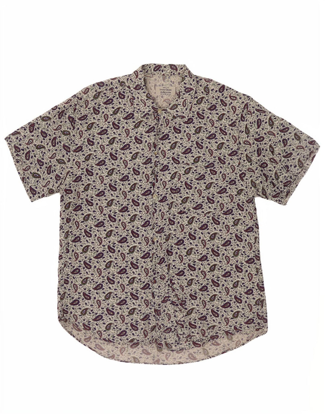 Benetton Mens Short Sleeve Shirt Small White Paisley Viscose