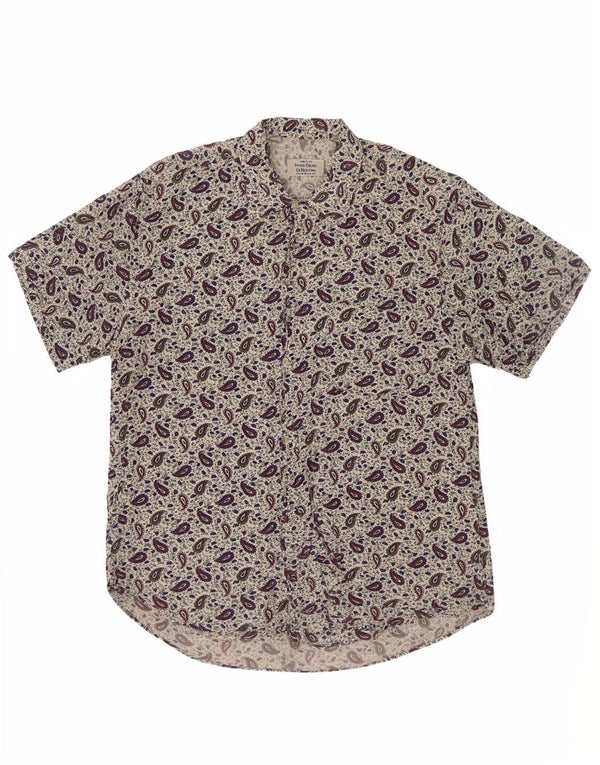 Benetton Mens Short Sleeve Shirt Small White Paisley Viscose